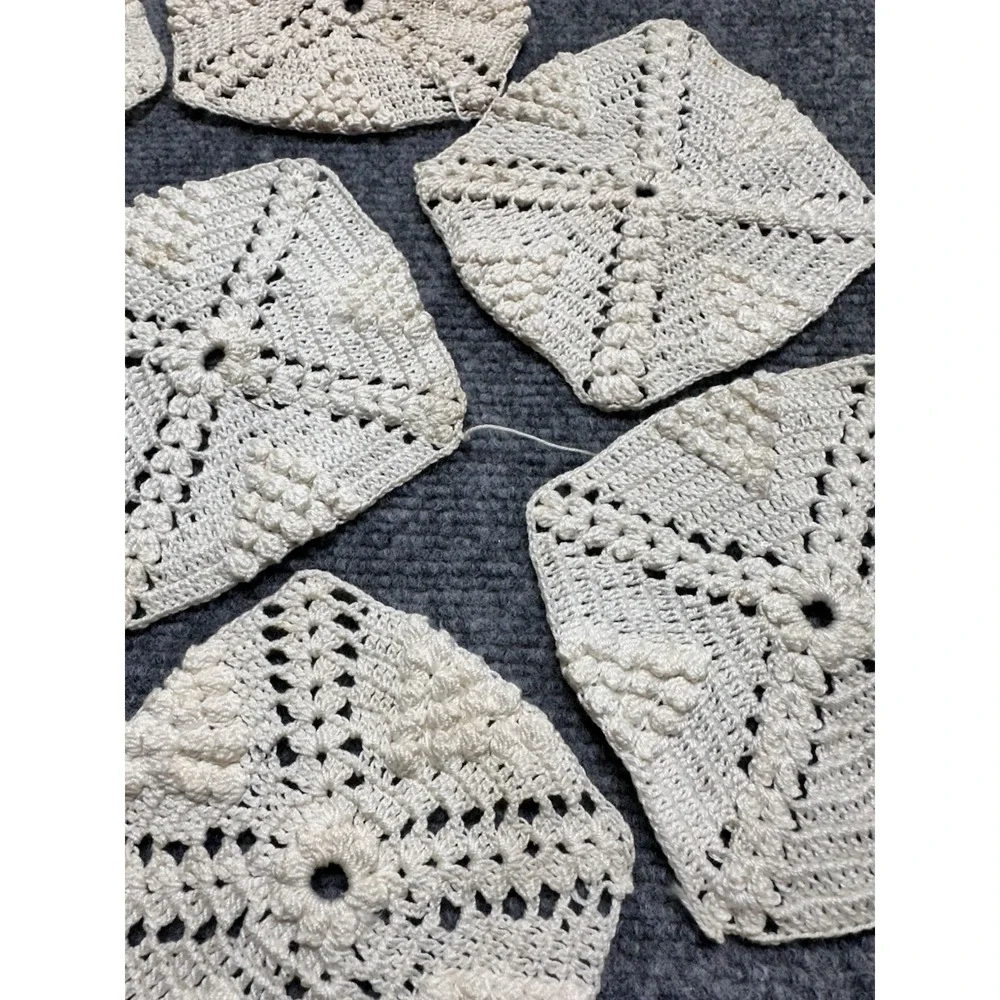 Vintage Crocheted Doilies Lot 8 Beige 5in Square Early 1980s Popcorn Stitch